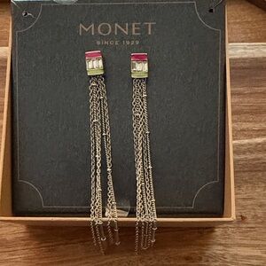 Retired Monet Gold and Red Chain Earrings